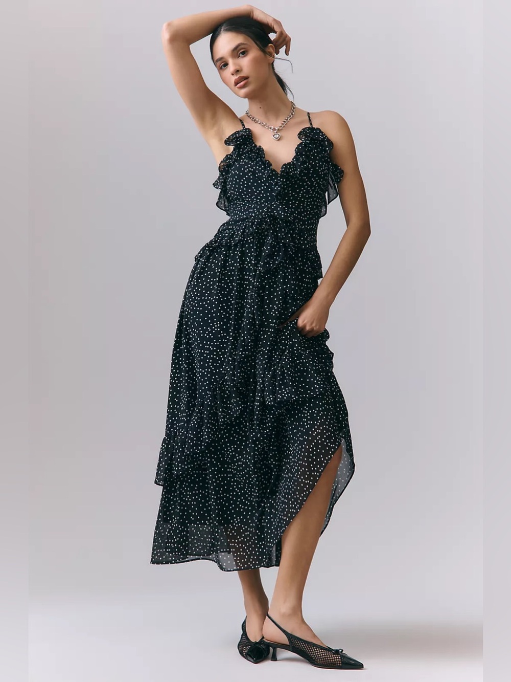 Anthro Endless Rose Polka Dot Ruffle Maxi Dress